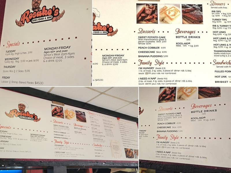 Rosako's Soulfood and BBQ Menu