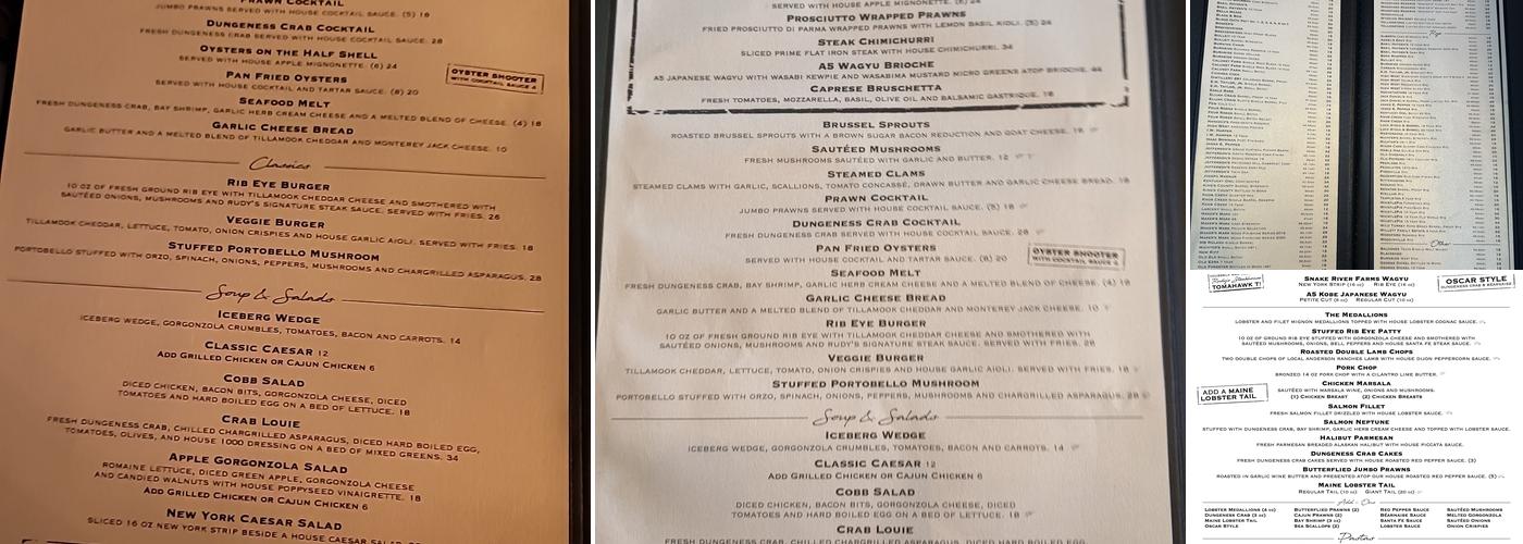 Rudy's Steakhouse Menu