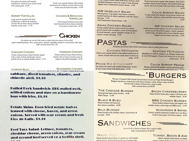 Cascade Grill Menu