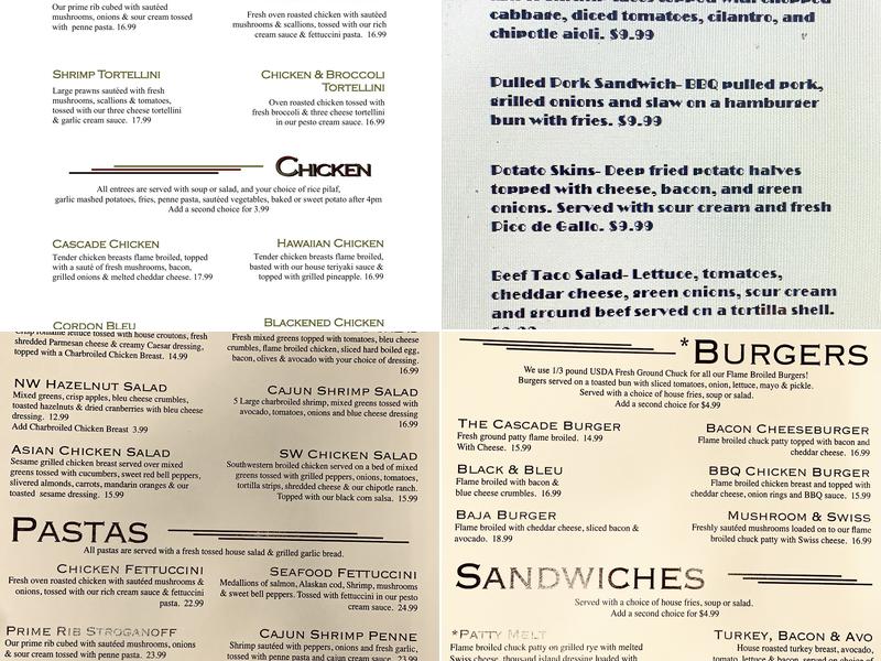Cascade Grill Menu