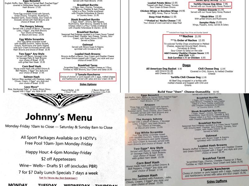 Johnny's Bar & Grill Menu