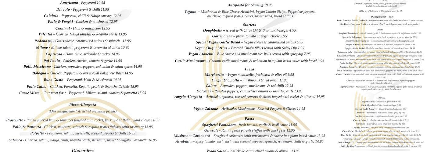 Lorenzo's Italian Menu