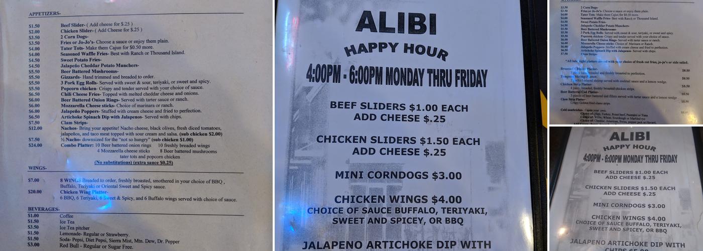Alibi Bar & Grill Menu