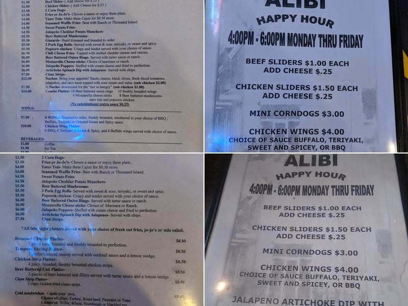 Alibi Bar & Grill Menu