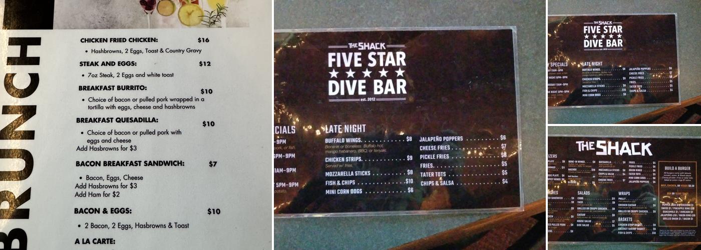 The Shack Bar & Grill Menu