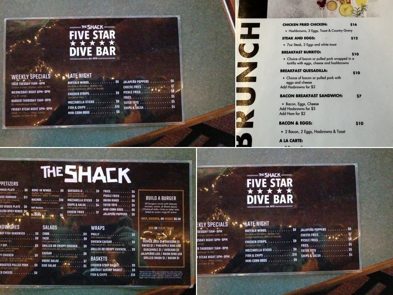 The Shack Bar & Grill Menu