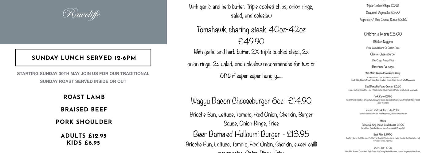 The Green Inn Rawcliffe Menu