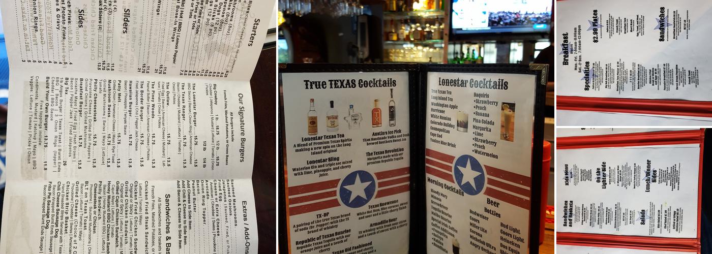 The Lonestar Burger Bar Menu
