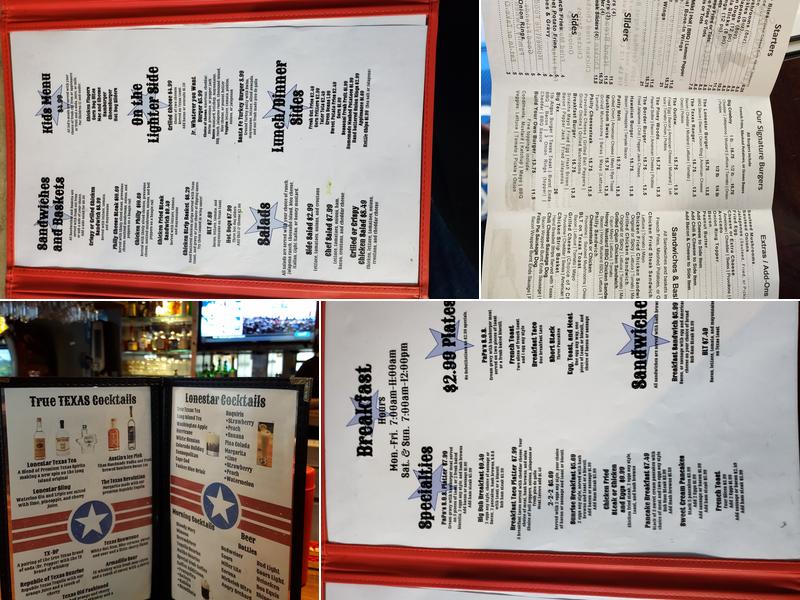 The Lonestar Burger Bar Menu