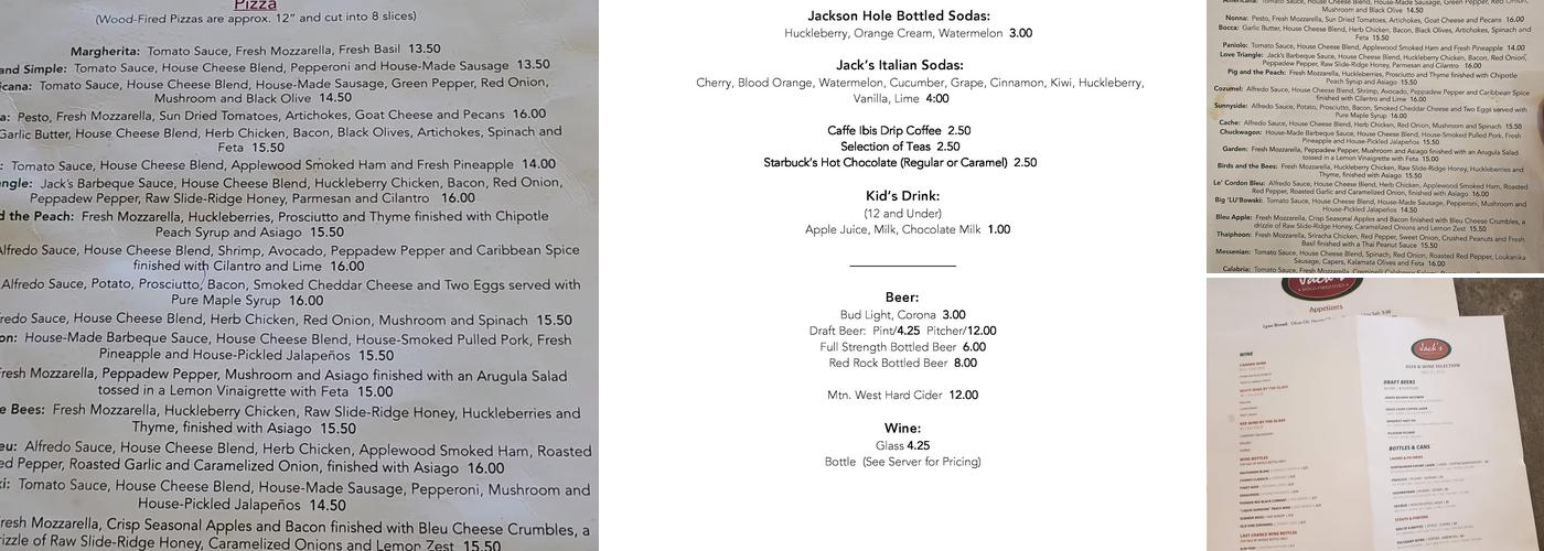 Jack's Wood-Fired Oven Menu