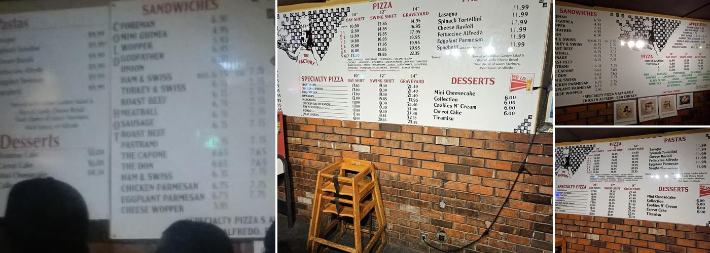 Factory Pizzeria Menu