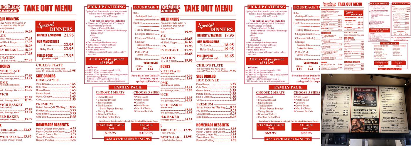 Spring Creek Barbeque Menu