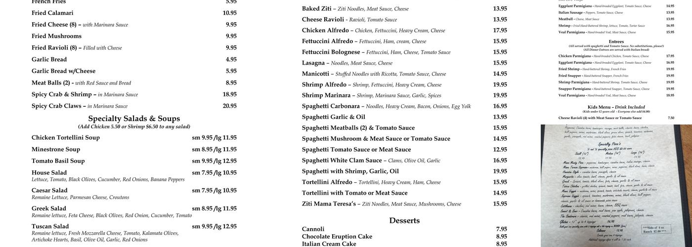 Mama Teresa's Flying Pizza Menu