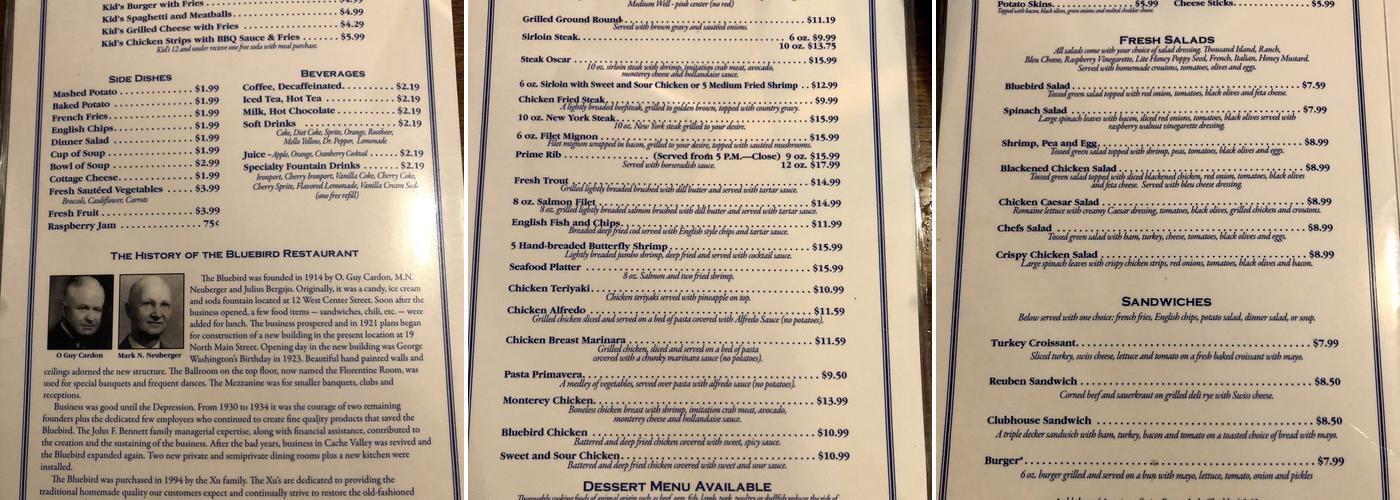 Bluebird Cafe Menu