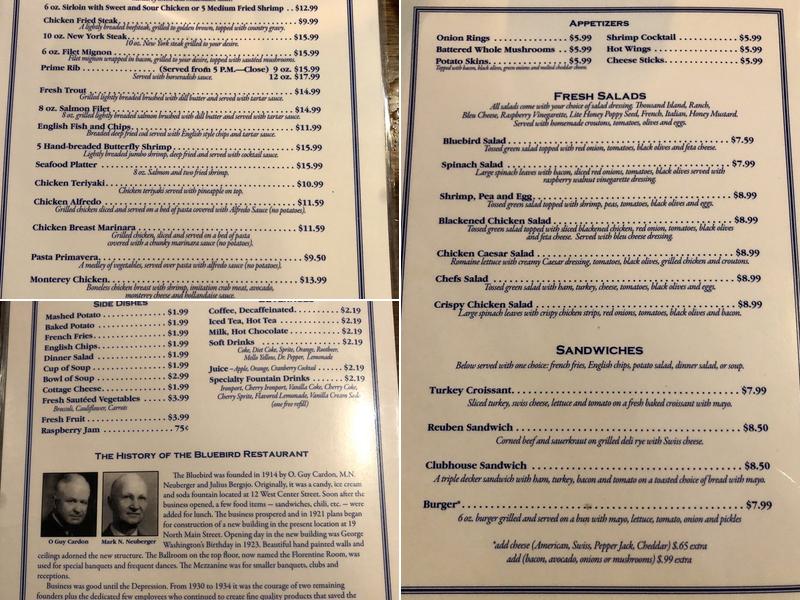 Bluebird Cafe Menu