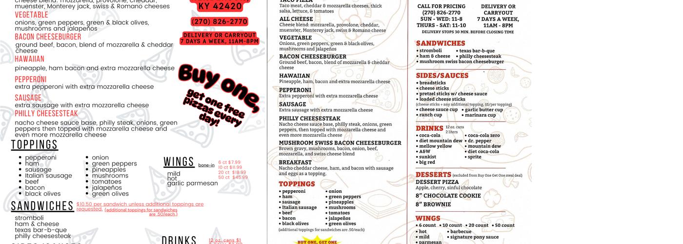 Pony Express Pizza Menu
