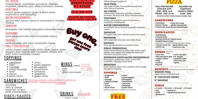 Pony Express Pizza Menu