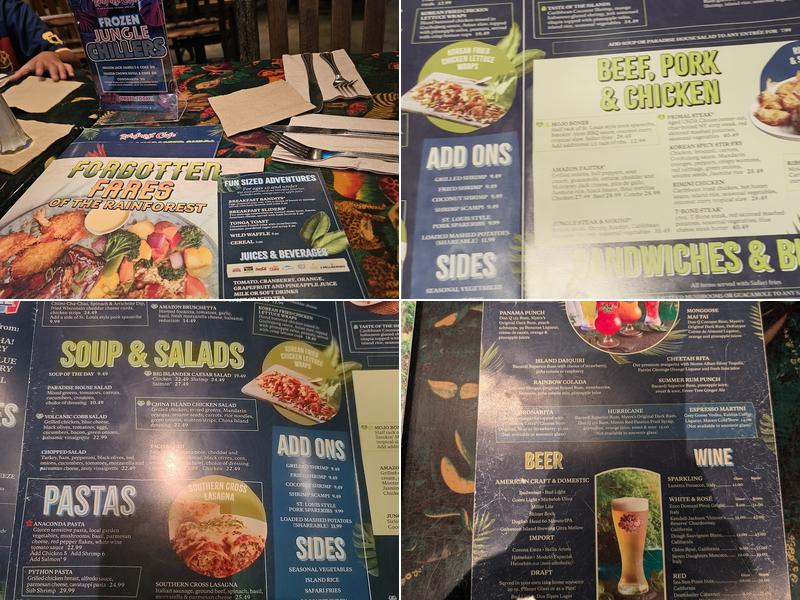 Rainforest Cafe Menu
