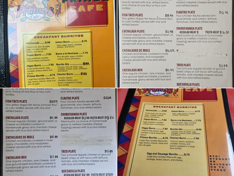 Primo's Cafe Menu