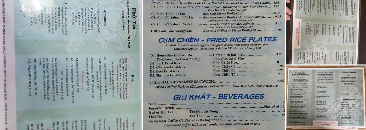 Pho Tai Menu