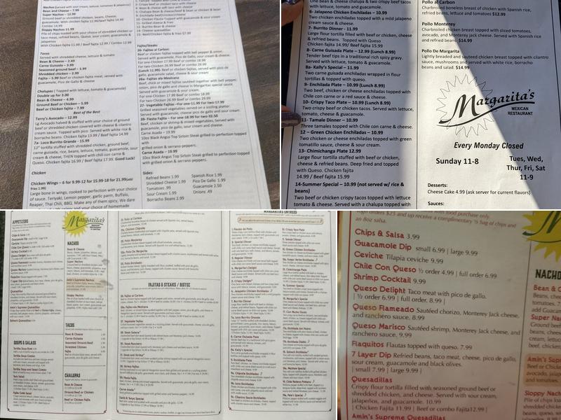 Margarita's Menu