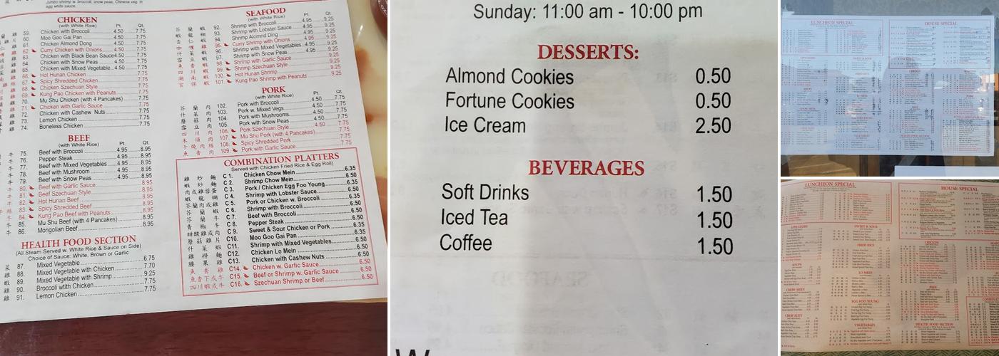 China One Buffet Menu