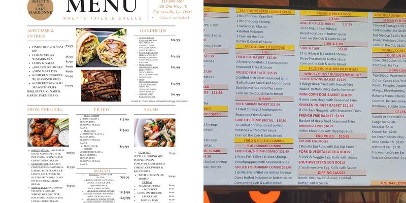 Rhett's Tails And Shells Menu