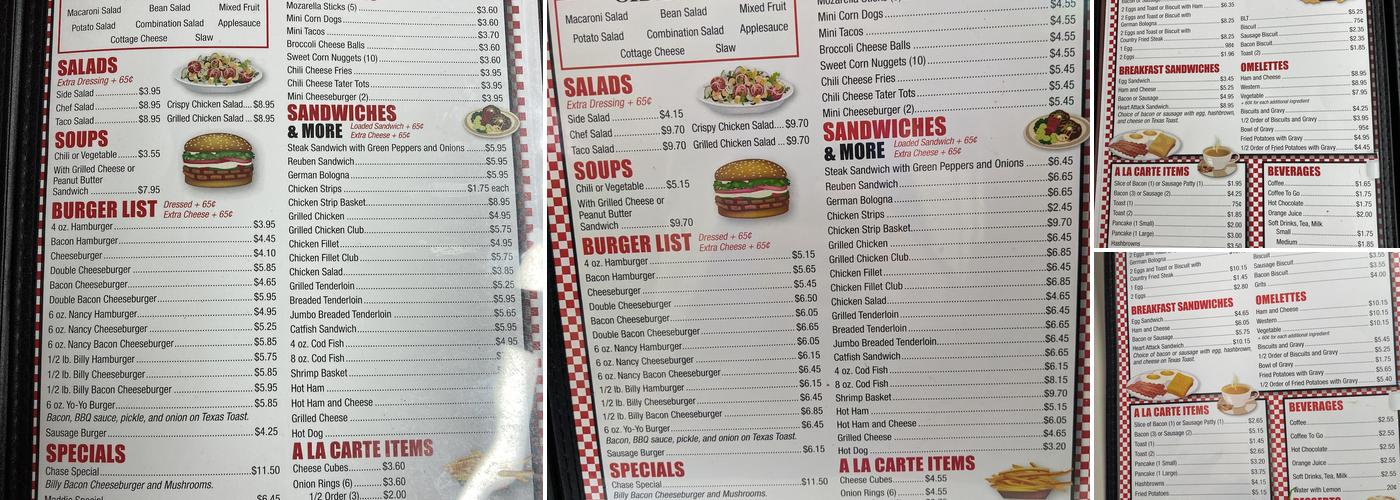 Double D Diner Menu