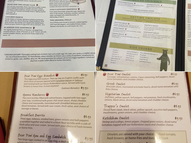 Bear Paw Cafe Menu