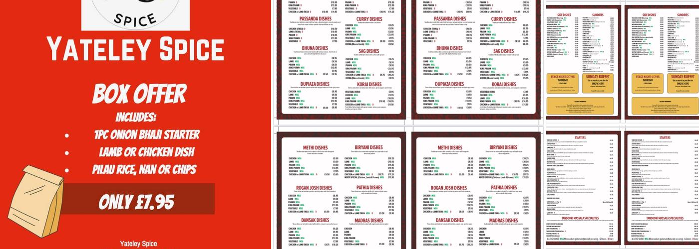 Yateley Spice Menu