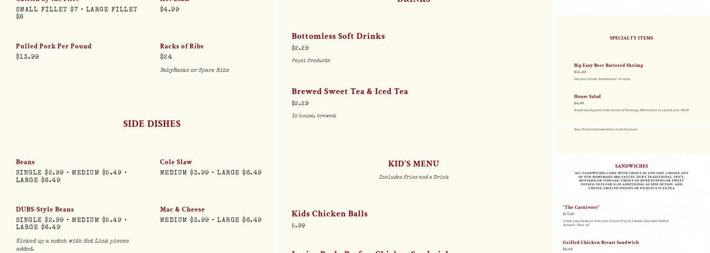 DUB's Barbeque & Catering Menu