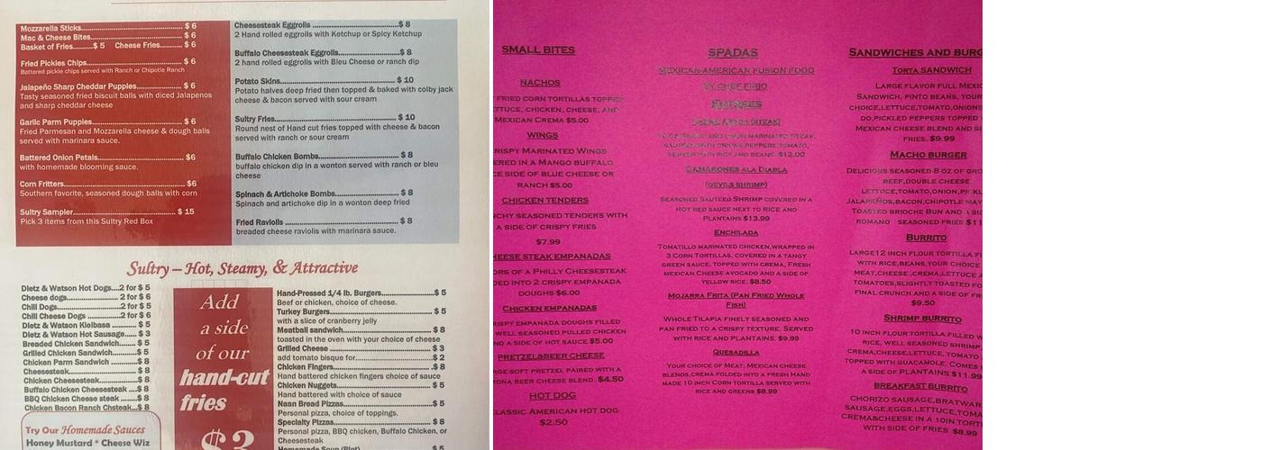 Spada's Cafe Menu