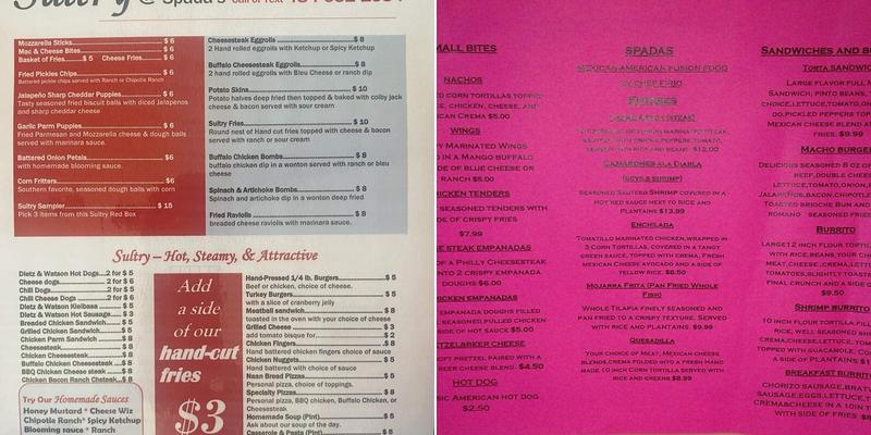 Spada's Cafe Menu