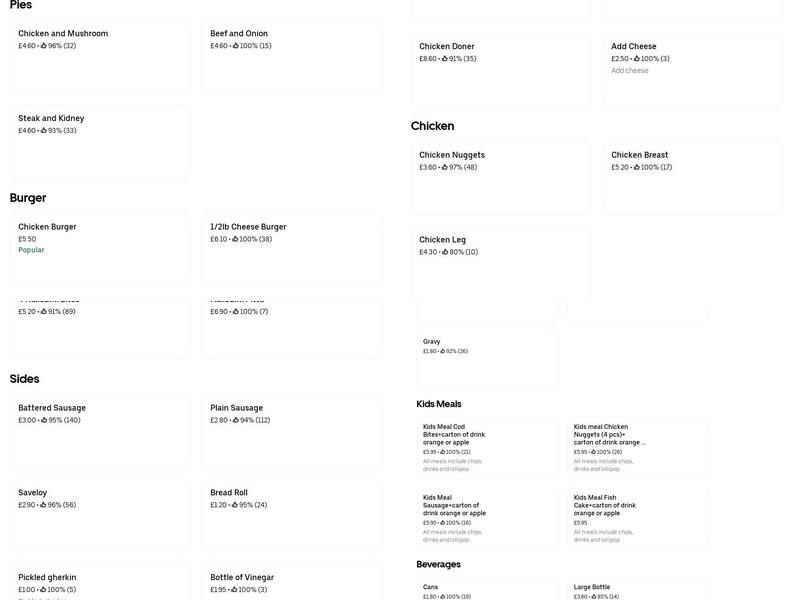 Berryfields Fish Bar Menu