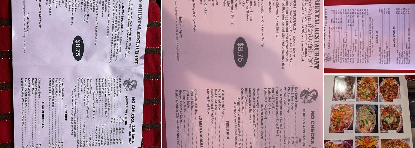 K's Oriental Food Menu