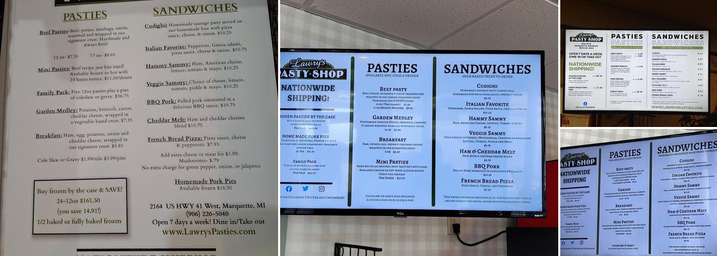 Lawry's Pasty Shop Menu