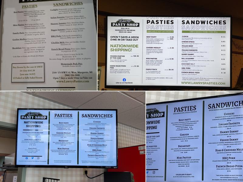 Lawry's Pasty Shop Menu