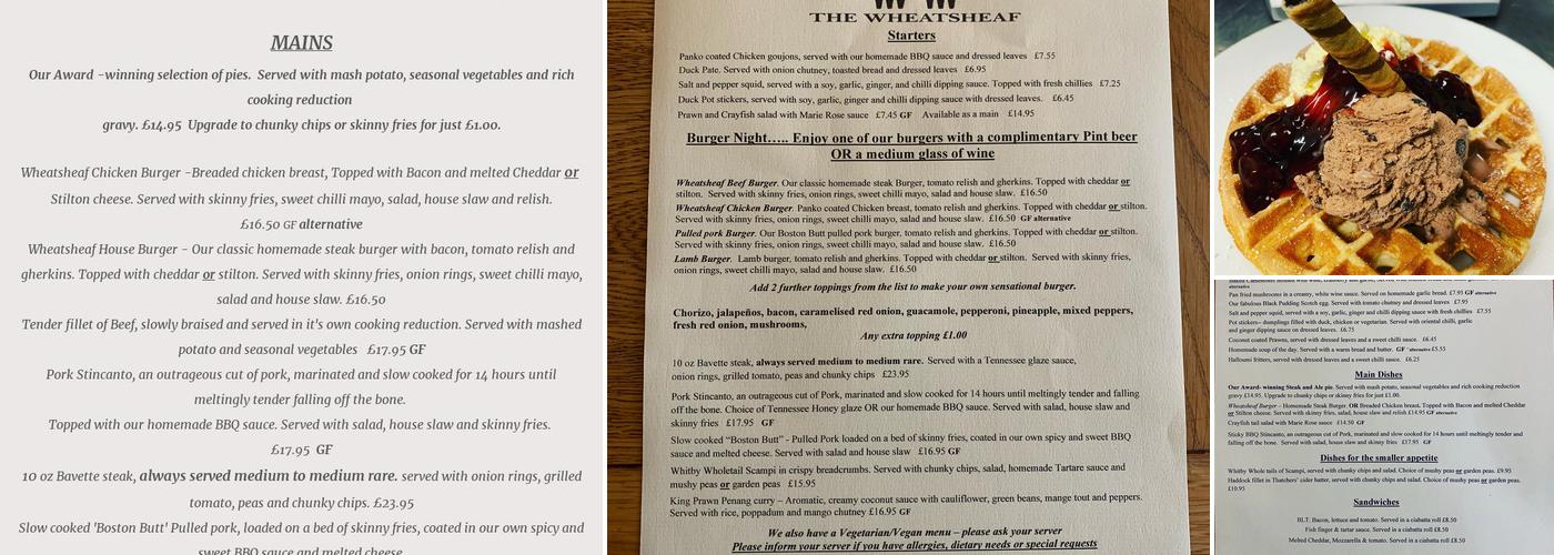 The Wheatsheaf Menu