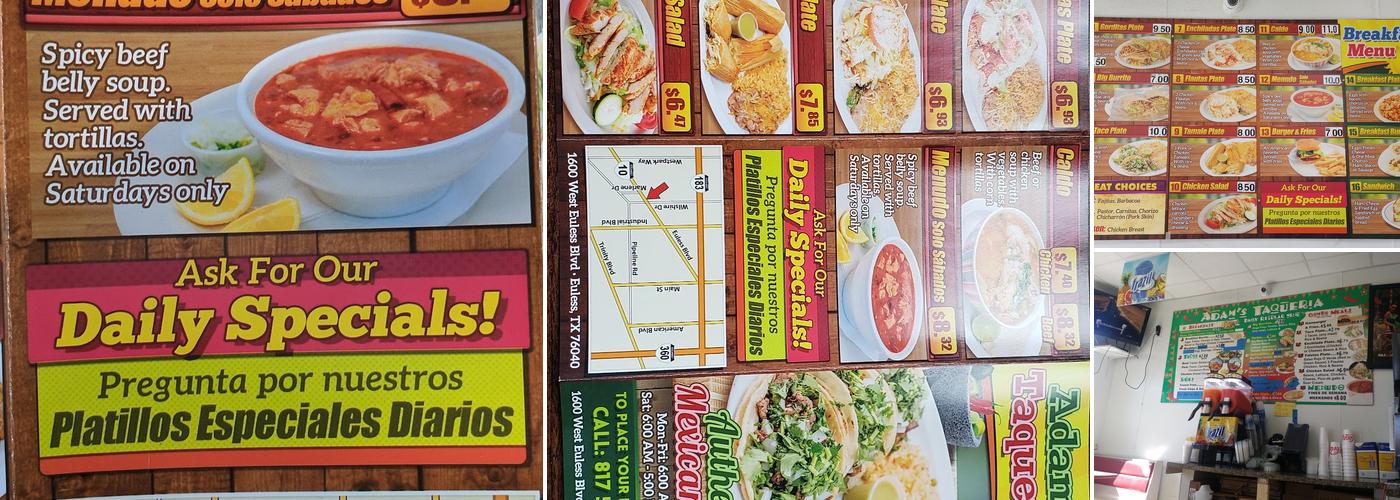 Adam's taqueria Menu