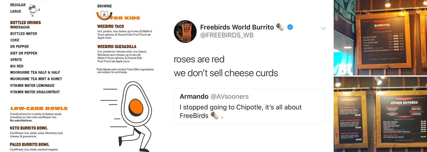 Freebirds World Burrito Menu