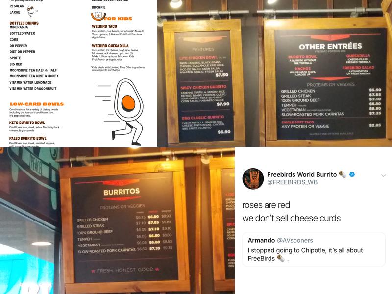 Freebirds World Burrito Menu