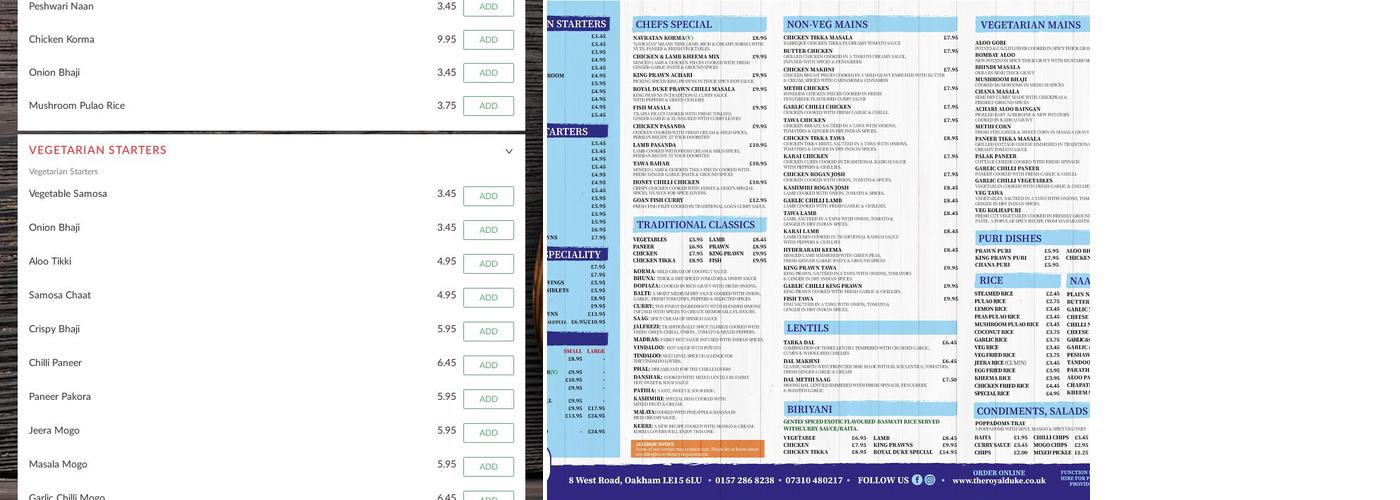 The Royal Duke Oakham Menu