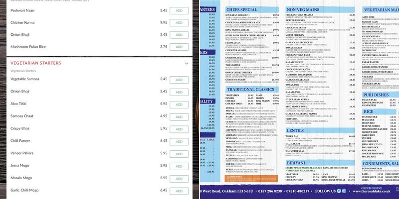 The Royal Duke Oakham Menu