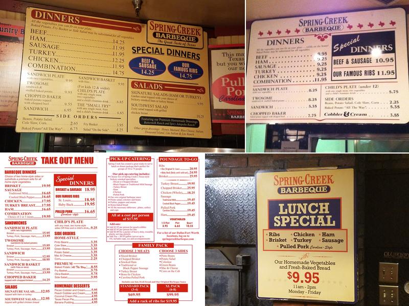 Spring Creek Barbeque Menu