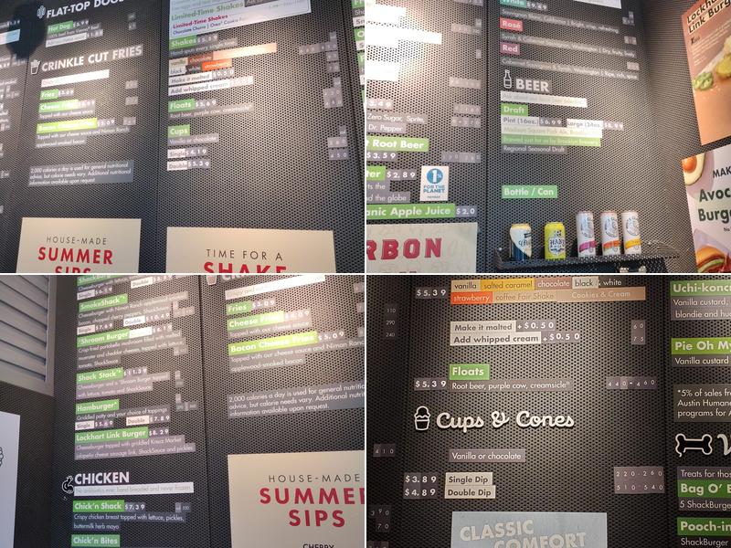 Shake Shack Austin, Domain Menu
