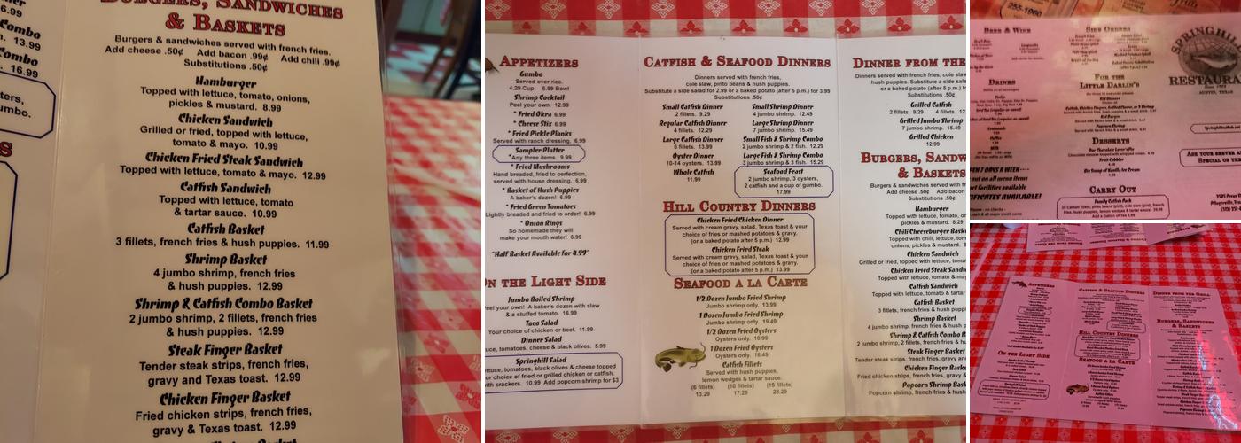 Springhill Restaurant Menu
