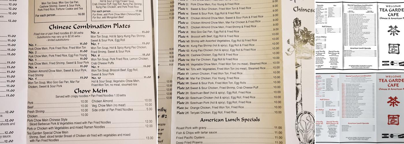 Tea Garden Cafe Menu