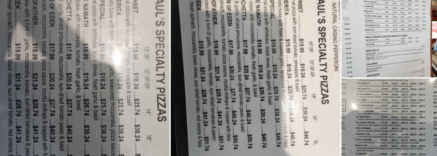 Pauls Live From New York Pizza Arcata Menu