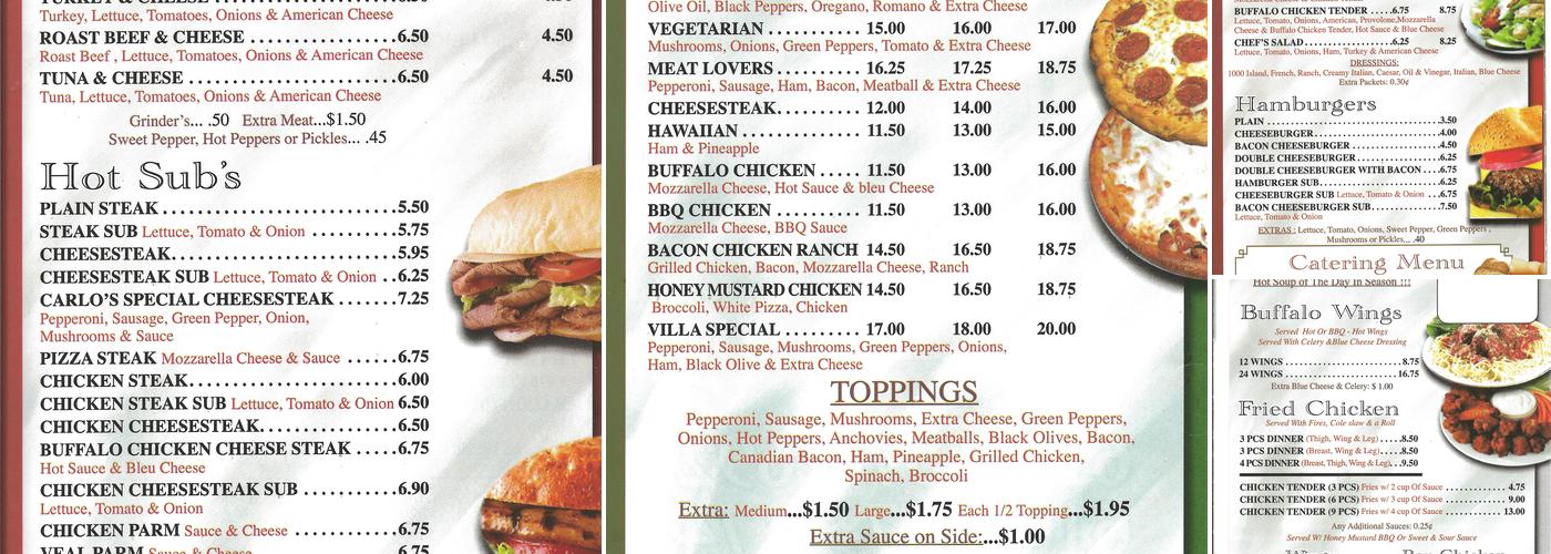 Pizza Villa Menu
