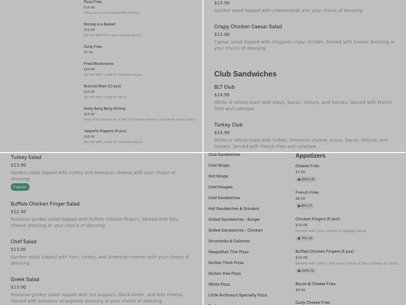 Little Anthony's Pizza & Grille Menu